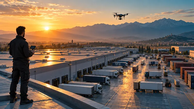Un operatore drone sopra uno stabilimento